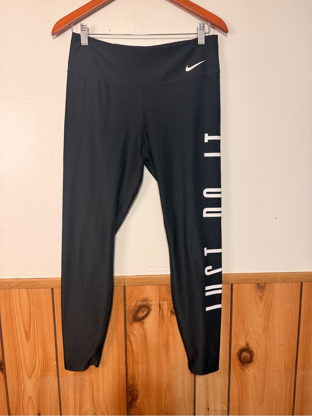 Nike Black Leggings with White 'Just Do It' Side Print